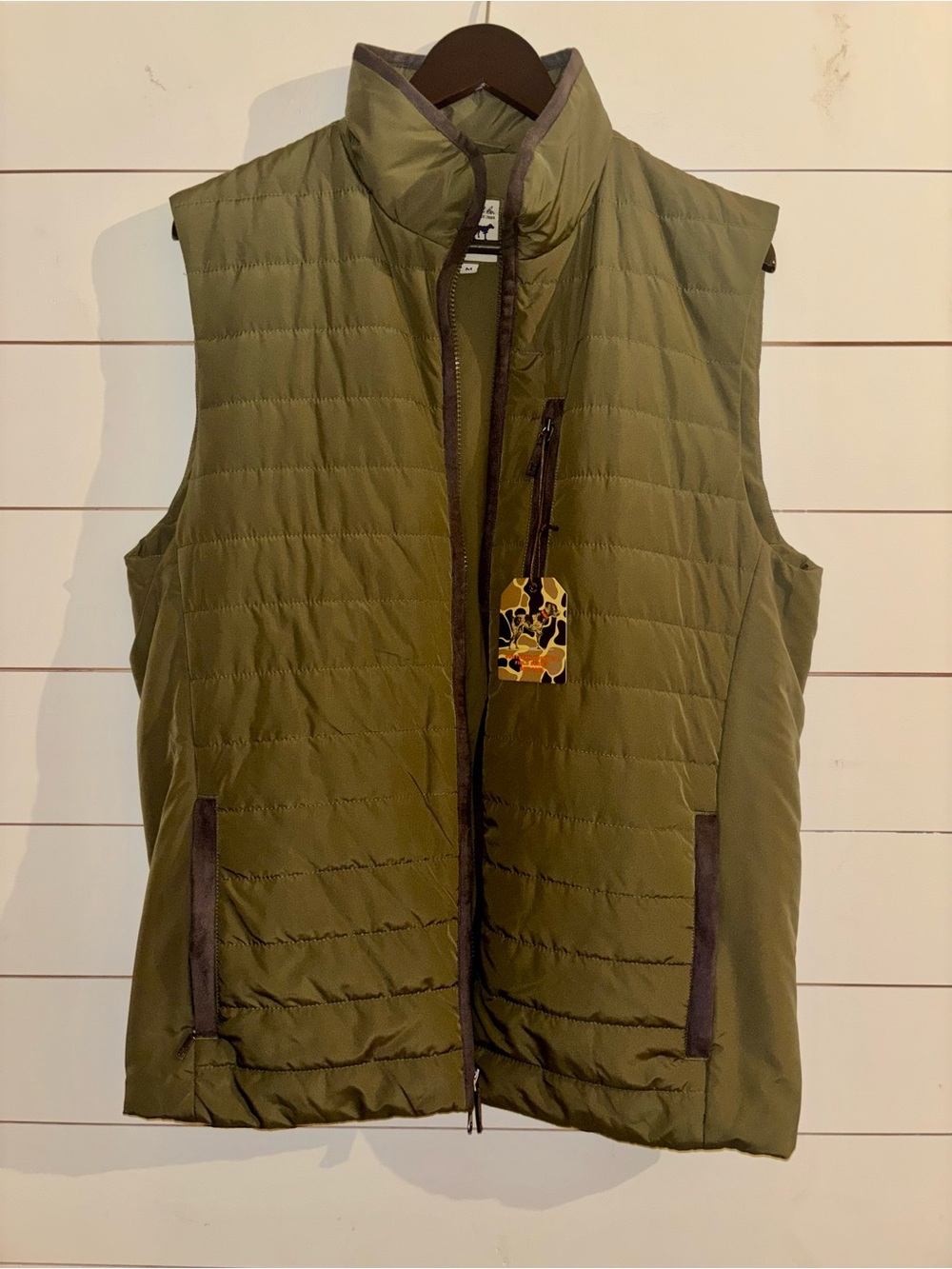 Souther Point Co. Men's Quilted Olive Green Vest with Stand Collar